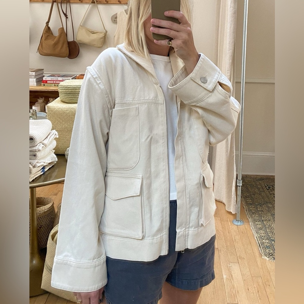 James Street Co. Cargo Denim Jacket Natural Size Small